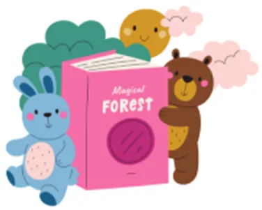 cartoon forest animals with book