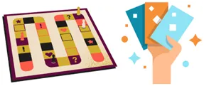 game board and hand holding cards