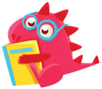 cartoon dragon in glasses reading book