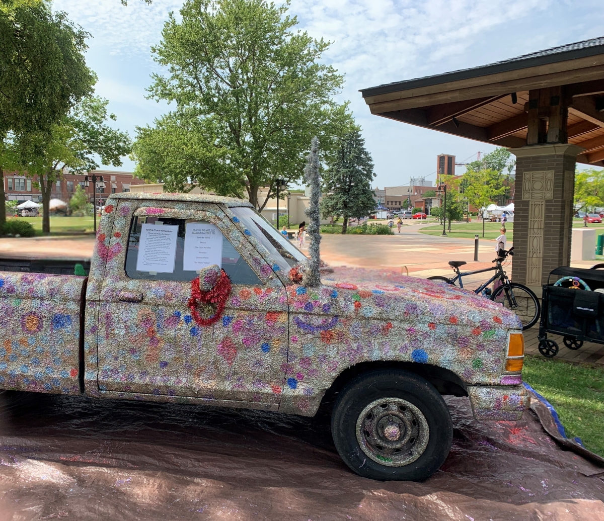 truck covered in glitter