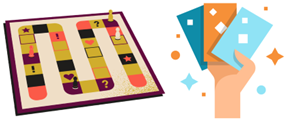 game board and hand holding cards